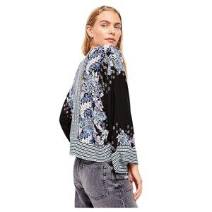 Free People Blue, Black, Purple Floral Stripe Mix N Match Blouse Top